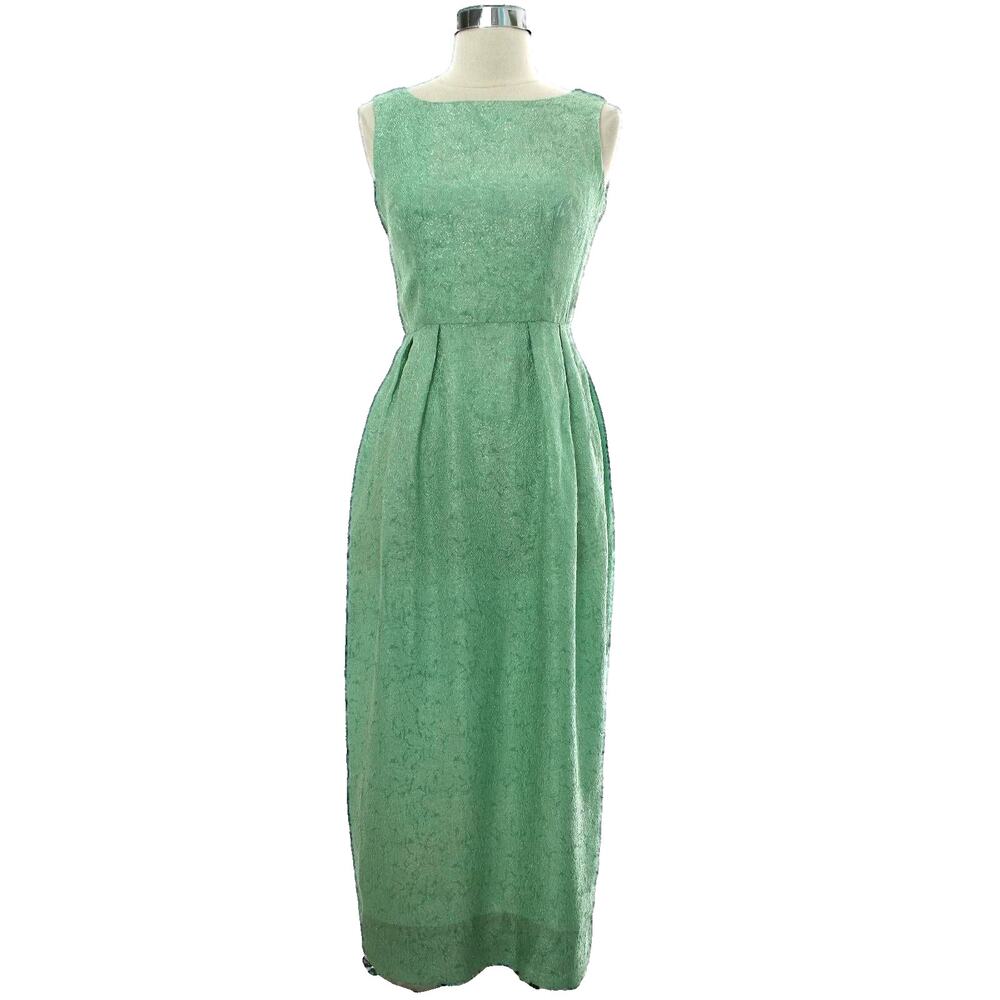 Vintage 60s Women's XS Mint Green Textured Rayon Maxi Dress